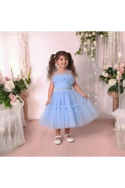 Ahsenimbebe GÖĞÜS FIRFIRLI KIZ ÇOCUK ABİYE ELBİSE 5-10 YAŞ