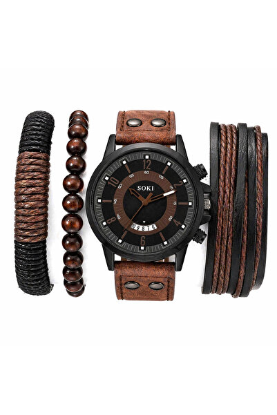 SOKI Ανδρικό Ρολόι Χαλαζία + Σετ Βραχιόλι – Ανδρικό Στυλ Κομψό Δώρο