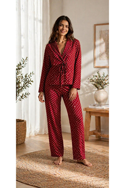 XICCOO Kalp Desenli Kadın Pijama Takımı – Kırmızı