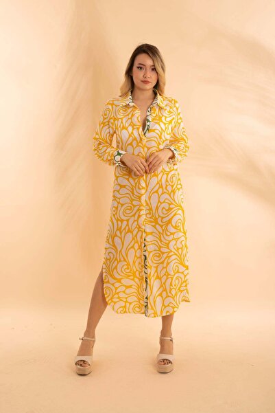 Bonitas Beachwear قميص طويل أصفر عرقي Bnts-23010