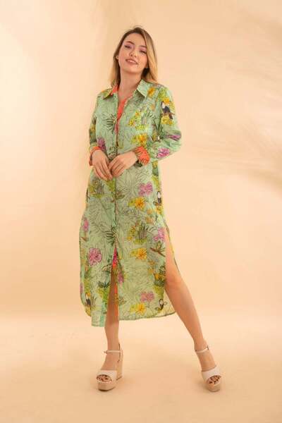 Bonitas Beachwear Μακρύ πουκάμισο Tropical Green Bnts-23010