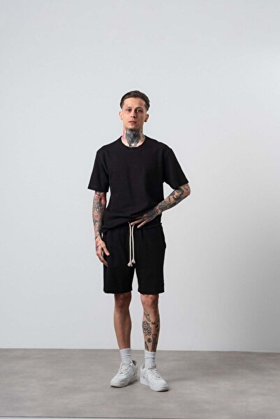 Respire Ανδρικό σετ με σορτς και μπλουζάκι με κανονική εφαρμογή, μαύρο