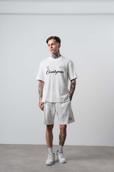 Respire Ανδρικό σετ με κεντημένο μπλουζάκι και σορτς Countryman σε εκρού χρώμα