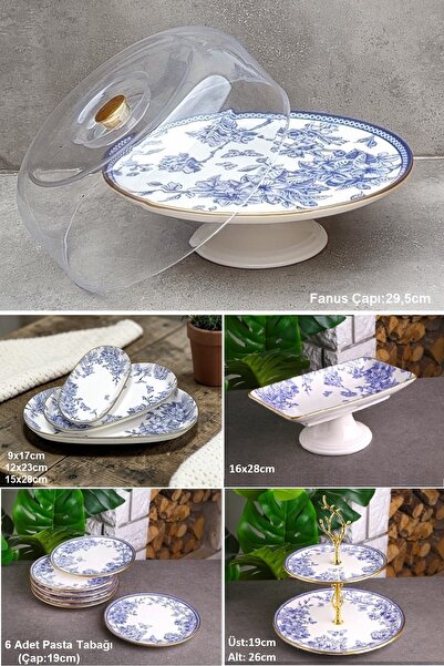 Pinkev 13 Piece Cake Presentation Plate Set for 6 People