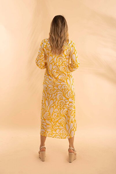 Bonitas Beachwear Long Shirt Ethnic Yellow Bnts-23010