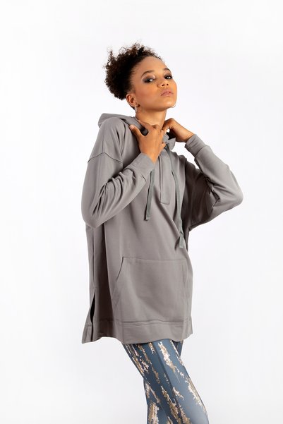 Yoga Zero Kadın Oversize Unisex Kapüşonlu Sweatshirt Antrasit