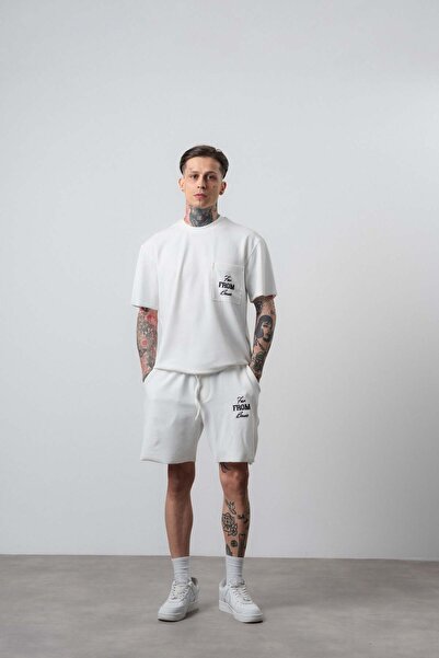 Respire Ανδρικό Σετ Σορτς και Μπλουζάκι με Στάμπα Far From Basic, Εκρού