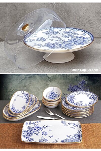 Pinkev Butterfly 16 Piece Ceramic Cake Presentation Plate Set with Dome - Kup...