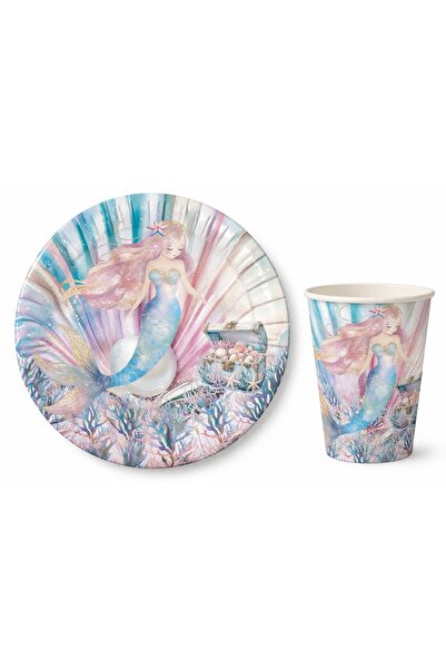 Big Party Πιάτα και ποτήρια από χαρτόνι με θέμα Γοργόνα για 8 άτομα