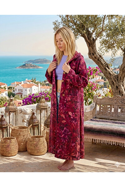 Bohemian Kadın Keten Kumaştan Dökümlü Uzun Kimono