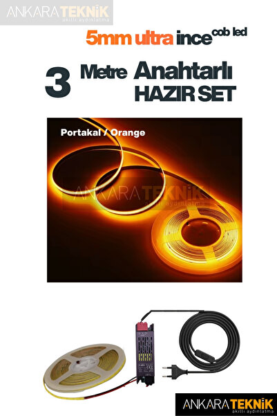 ankarateknik 5mm Ultra İnce COB Şerit LED 12Volt – Tak Çalıştır Anahtarlı Set...