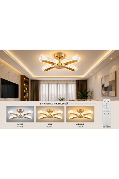 Marsel Lighting SERRA 4LÜ GOLD plafonyer avize 3 renk led ısıklı salon oturma...