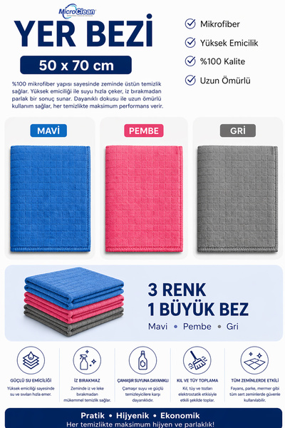 Micro Clean Missclean ( 3 Adet ) Yer Bezi Sıkılması En Rahat Büyük Boy 50*70 Cm