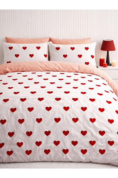 ROSERA HOME طقم غطاء لحاف مزدوج مع ملاءة مطاطية من القطن باللون الأحمر على شك...