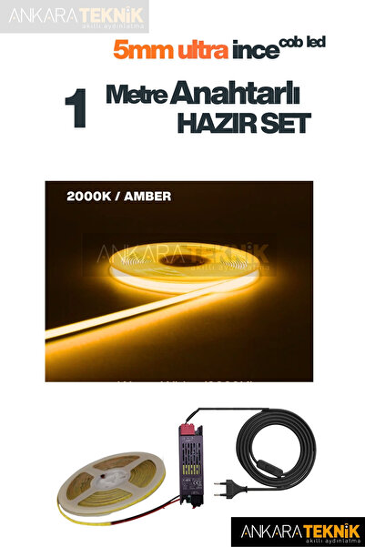 ankarateknik 5mm Ultra İnce COB Şerit LED 12Volt – Tak Çalıştır Anahtarlı Set...