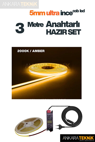 ankarateknik 5mm Ultra İnce COB Şerit LED 12Volt – Tak Çalıştır Anahtarlı Set...
