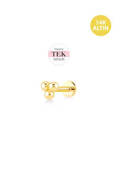 KURSHUNI Üçgen (Taşsız 2mm 3 Top), 14 Ayar Altın Kıkırdak Küpe/Piercing (TEK ...