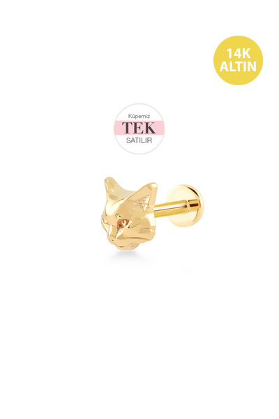 KURSHUNI Taşsız Kedi, 14 Ayar Altın Kıkırdak Küpe/Piercing (TEK Satılır) Bar ...
