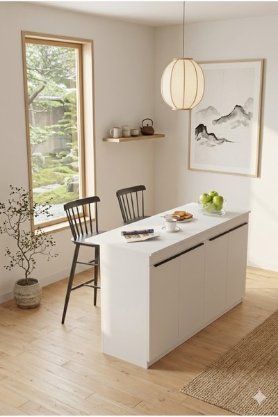 L'occi Concept Steel 4 Kapaklı 160cm Ada Mutfak Yemek Masası Beyaz SL1-W