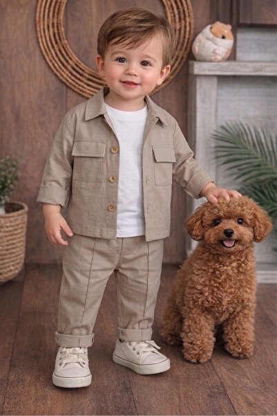 P&H BABYWEAR طقم كتان قماش قابل للتمدد سفاري موديل 3-قطعة للأولاد الرضع/الأطفال