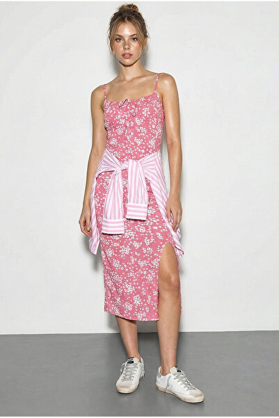 Bianco Lucci Γυναικείο καλοκαιρινό πλεκτό φόρεμα με φλοράλ σκίσιμο 70293 6027...