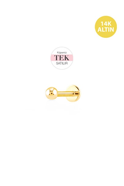 KURSHUNI Top (Taşsız 2,5mm), 14 Ayar Altın Kıkırdak Küpe/Piercing (TEK Satılı...