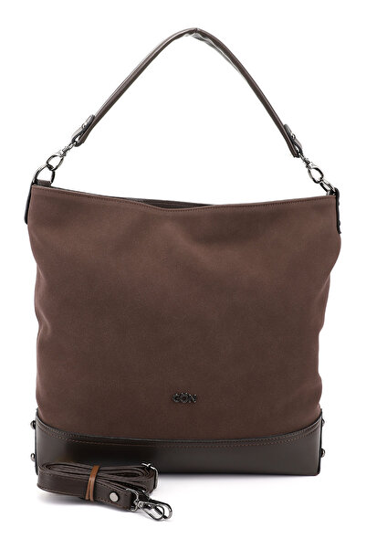 GÖNDERİ(R) Γυναικεία τσάντα χεριού και ώμου σε καφέ σουέντ με μακρύ λουράκι