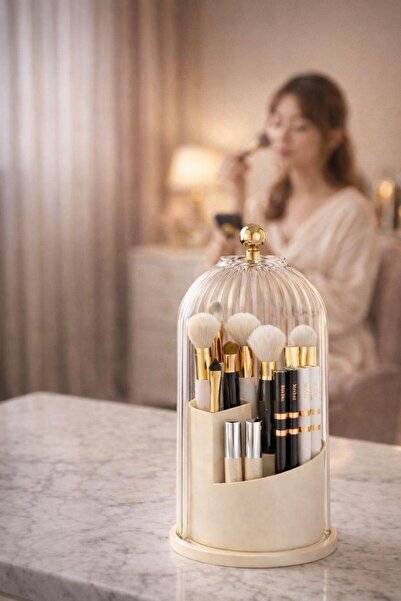 URVE Βούρτσα με καπάκι, περιστρεφόμενη κατά 360° - Οργανωτής καλλυντικών μακι...