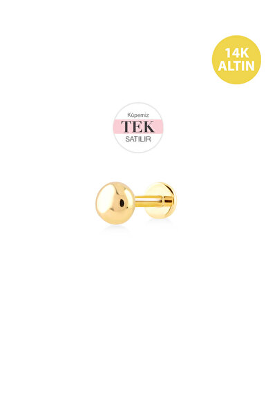KURSHUNI Top (Taşsız 4mm), 14 Ayar Altın Kıkırdak Küpe/Piercing (TEK Satılır)...