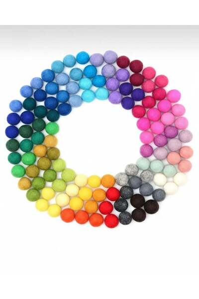 iğne izi Mixed Color 2 cm Wool Felt Balls - Pack of 50 (Handmade - Merino Wool)