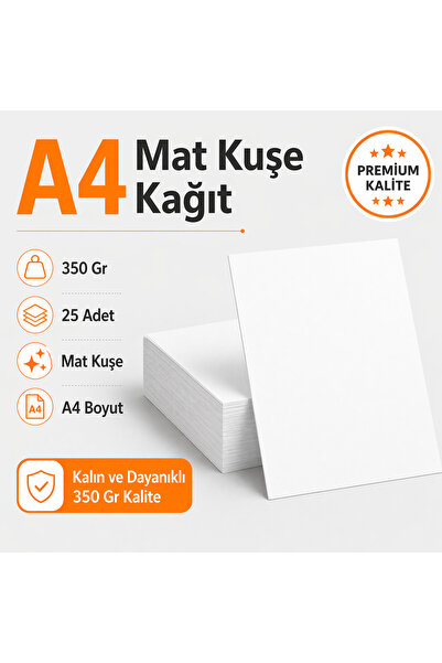 AHDTOPTAN A4 Mat Kuşe Kağıt 350 Gr 25 Adet Kalın ve Dayanıklı Premium Baskı K...