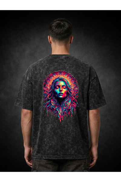 FREAK T-SHIRT Μαύρο Oversize Unisex T-Shirt με στάμπα, Vintage, που πλένεται