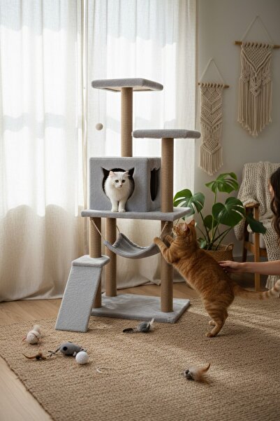 Nursoft Kedi Tırmalama Platformlu S9 Gri 124 Cm