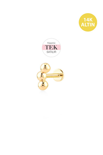 KURSHUNI Yay (Taşsız Top 3x2,5mm), 14 AyarAltın Kıkırdak Küpe/Piercing (TEK S...