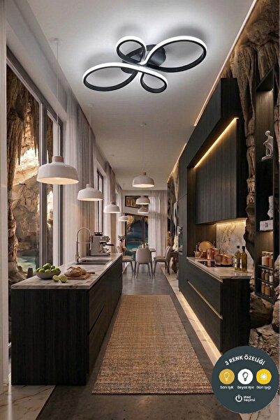 Lzy Avize Store Liya Tasarım Siyah LED Plafonyer Avize - 3 Renk Işıklı Ayarla...