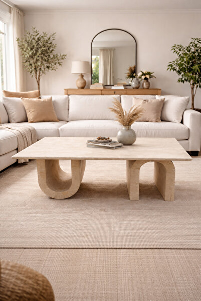 ESİLA MARBLE El Yapımı Traverten Mermer Orta Sehpa – Modern Minimalist Doğal ...