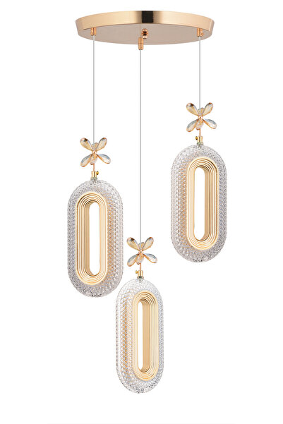 Luxira Aydınlatma Alfa 3 lü Gold Kumandalı 3 Renk Ledli Modern Led Avize