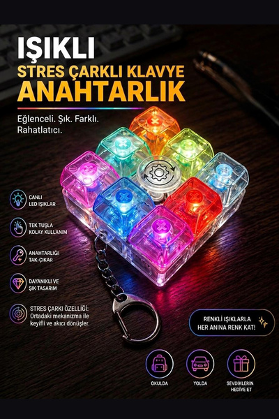Bundeba 8 Tuş Işıklı Klavye Anahtarlık işıklı Klavye Stres Giderici Ses Çıkar...