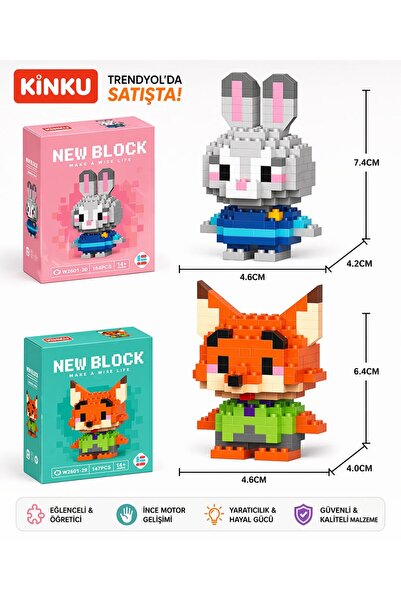 New Block Judy Hopps - Nick Wilde Mini Bricks 3D Puzzle / Cute Figure /Fun Set of 2/ Hobby+..