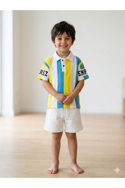 Motebarn Wear Αγόρι Κίτρινο Μπλε Σετ Κάτω-Επάνω Λευκό