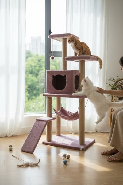 Petilux S9 Kedi Tırmalama Ve Oyun Evi Gül Kurusu