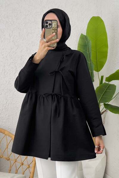 Salih Çelebi Κιμονό με κορδόνι στη μέση 0002 - ΜΑΥΡΟ