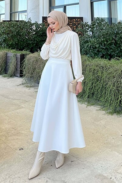 Salih Çelebi Scuba Kloş Etek 0023 - ΛΕΥΚΟ