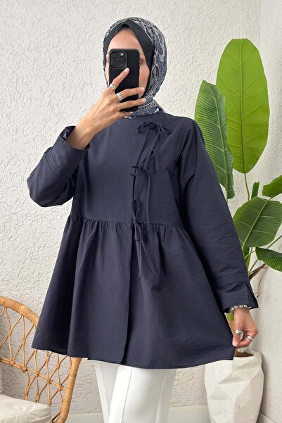 Salih Çelebi Κιμονό με κορδόνι στη μέση 0002 - ΣΚΟΥΡΟ ΜΠΛΕ