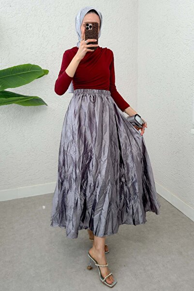 Salih Çelebi Πέτρινη Διακοσμημένη Ζαρωμένη Φούστα 3436 - ΓΚΡΙ