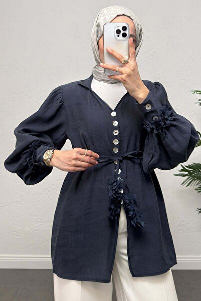 Salih Çelebi Πουκάμισο με αξεσουάρ λουλουδιών 0064 - ΣΚΟΥΡΟ ΜΠΛΕ