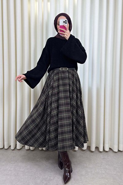 Salih Çelebi Φούστα καρό με φαρδιά γραμμή 2045 - ΧΑΚΙ