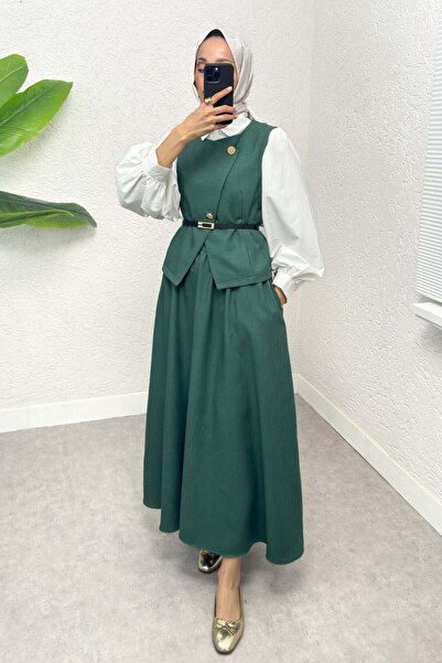 Salih Çelebi Σετ γιλέκο και φούστα με σκούρο πράσινο ζώνη - 2245