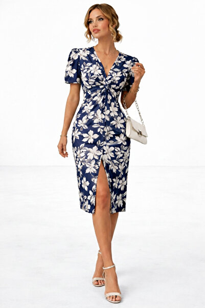 M&G PREMIUM BOUTIQUE Γυναικείο φόρεμα με φλοράλ σχέδια και λαιμόκοψη V με σκί...