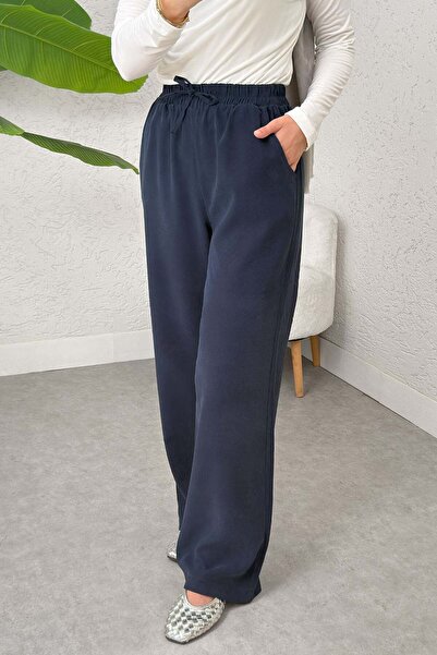 Generic Brand Pantaloni casual cu talie elastică 2382 - ALBASTRU ÎNCHIS